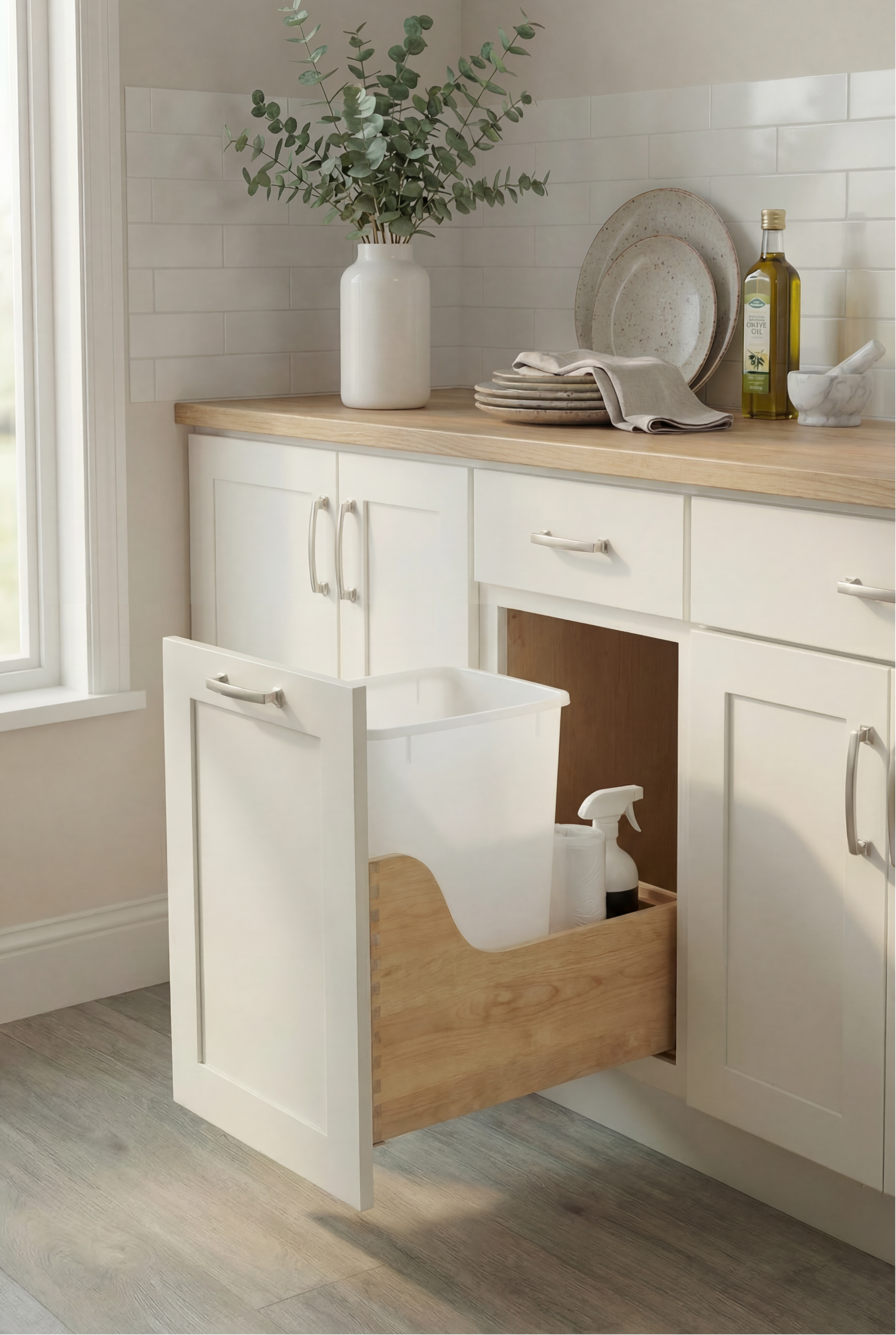 Single Waste Bin-35 Quart Birch Wood