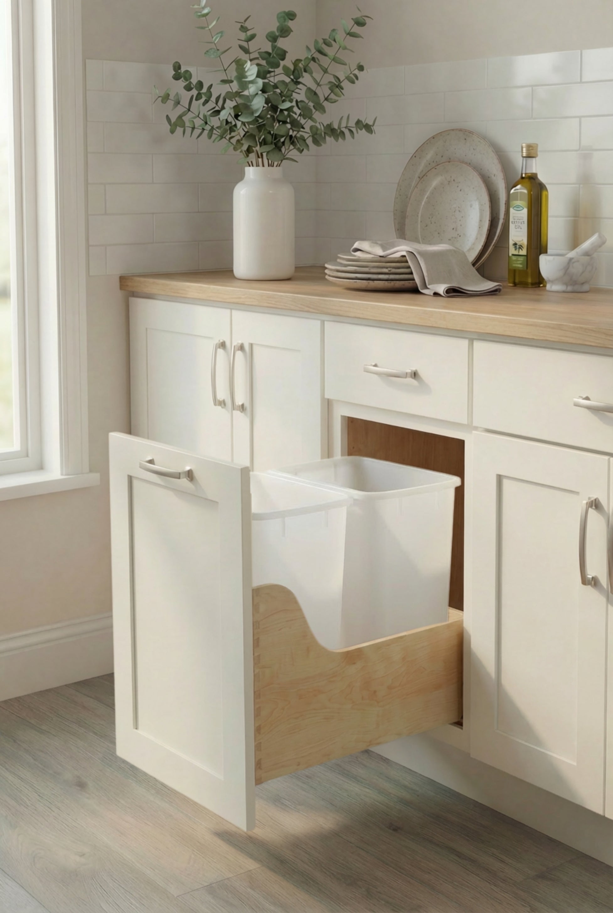 Double Waste Bins-35 Quart Birch Wood